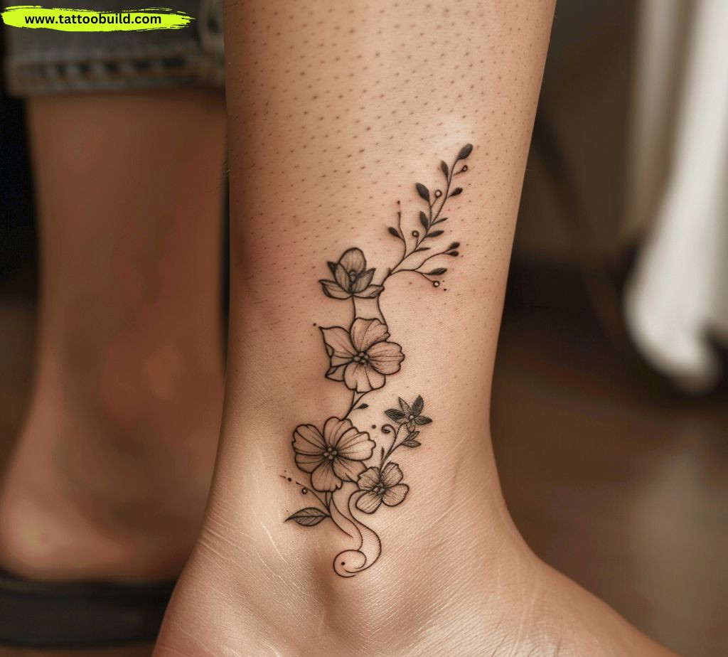 cute flower ankle tattoo