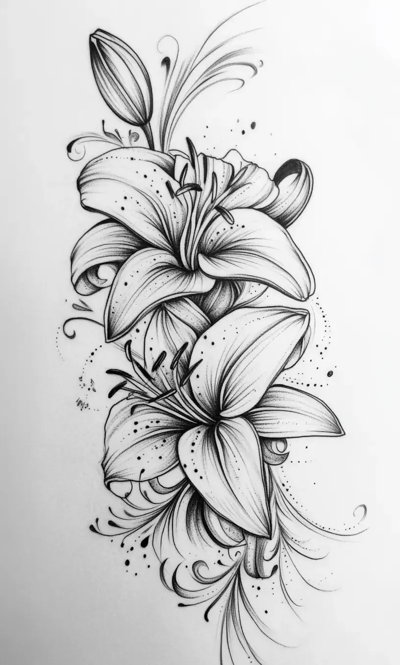 Lily Flower Tattoo Drawing-20