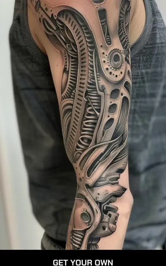 biomechanical sleeve tattoo