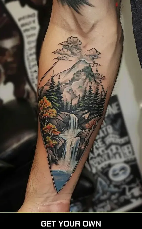 camping tattoo idea: waterfall tattoo