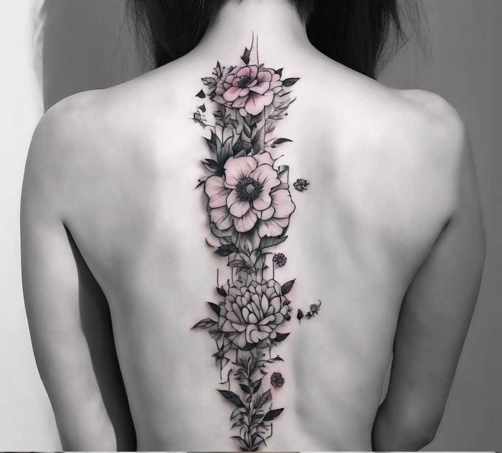 Floral spine tattoo