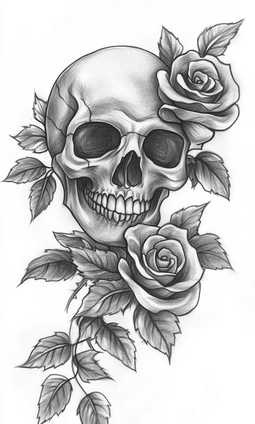 Skull Rose Tattoo Drawing-13