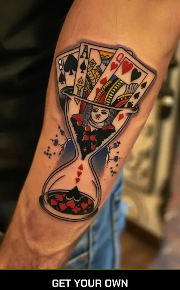 poker cards in hourglass tattoo ideas