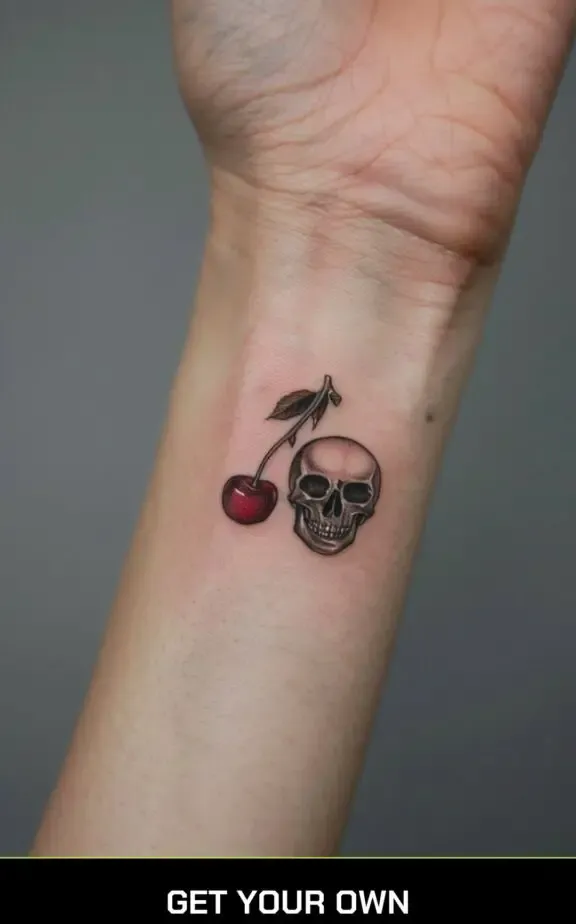 cherry and skull tattoo