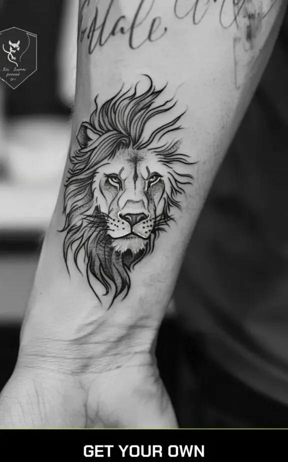 small tattoo designs for men: minimalist lion tattoo