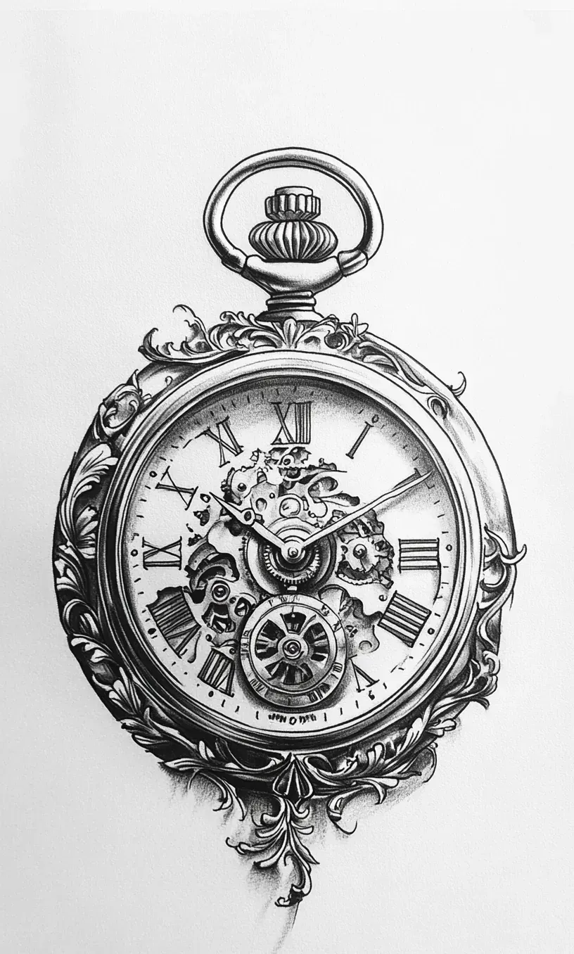 Pocket Watch Tattoo Drawing-20