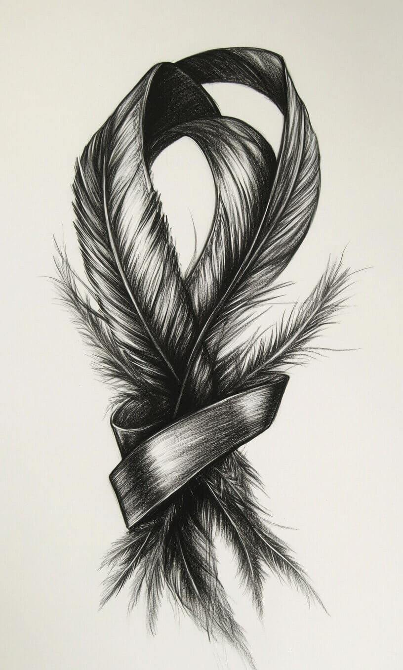 cancer ribbon feather tattoo drawing-25
