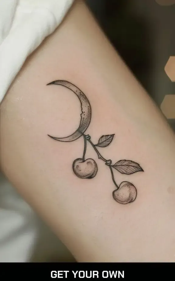 cherry and moon tattoo