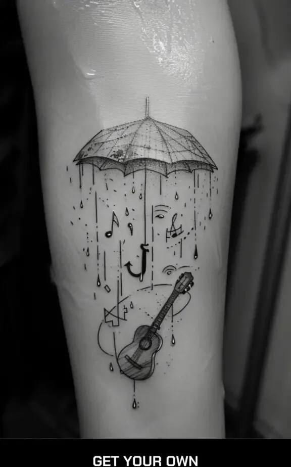 music note raining tattoo design