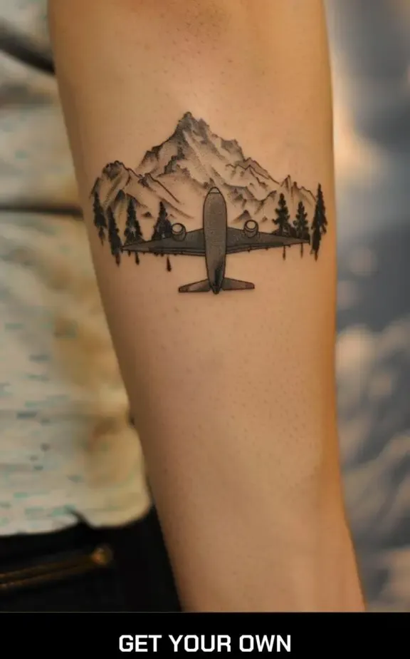 mountain range and airplane travel tattoo idea