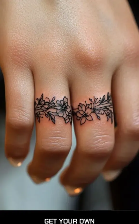 flower wedding ring tattoo