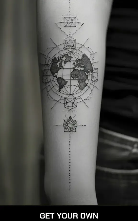 globe geometric tattoo designs