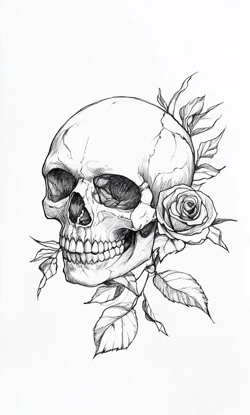 Skull Rose Tattoo Drawing-15