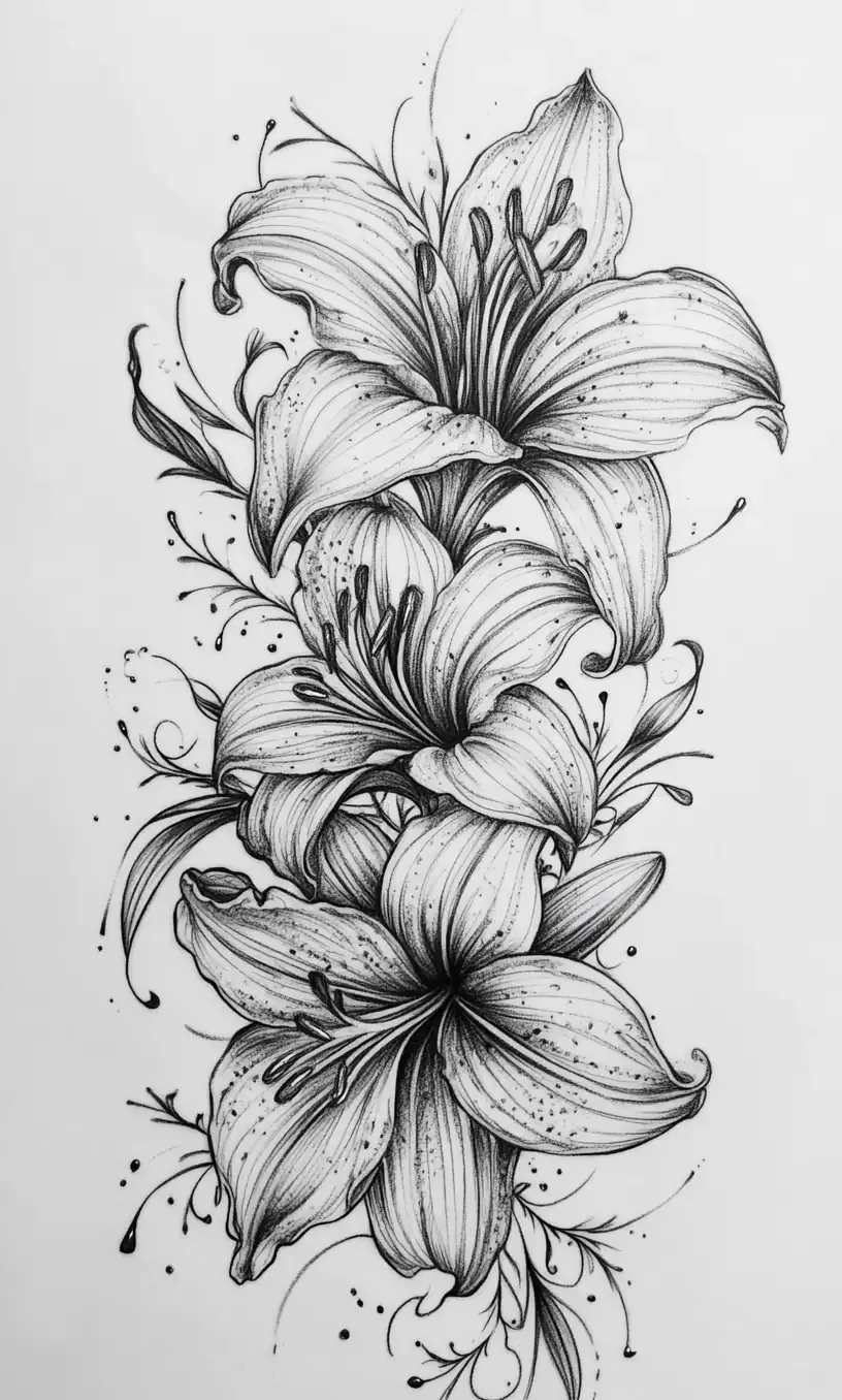 Lily Flower Tattoo Drawing-18