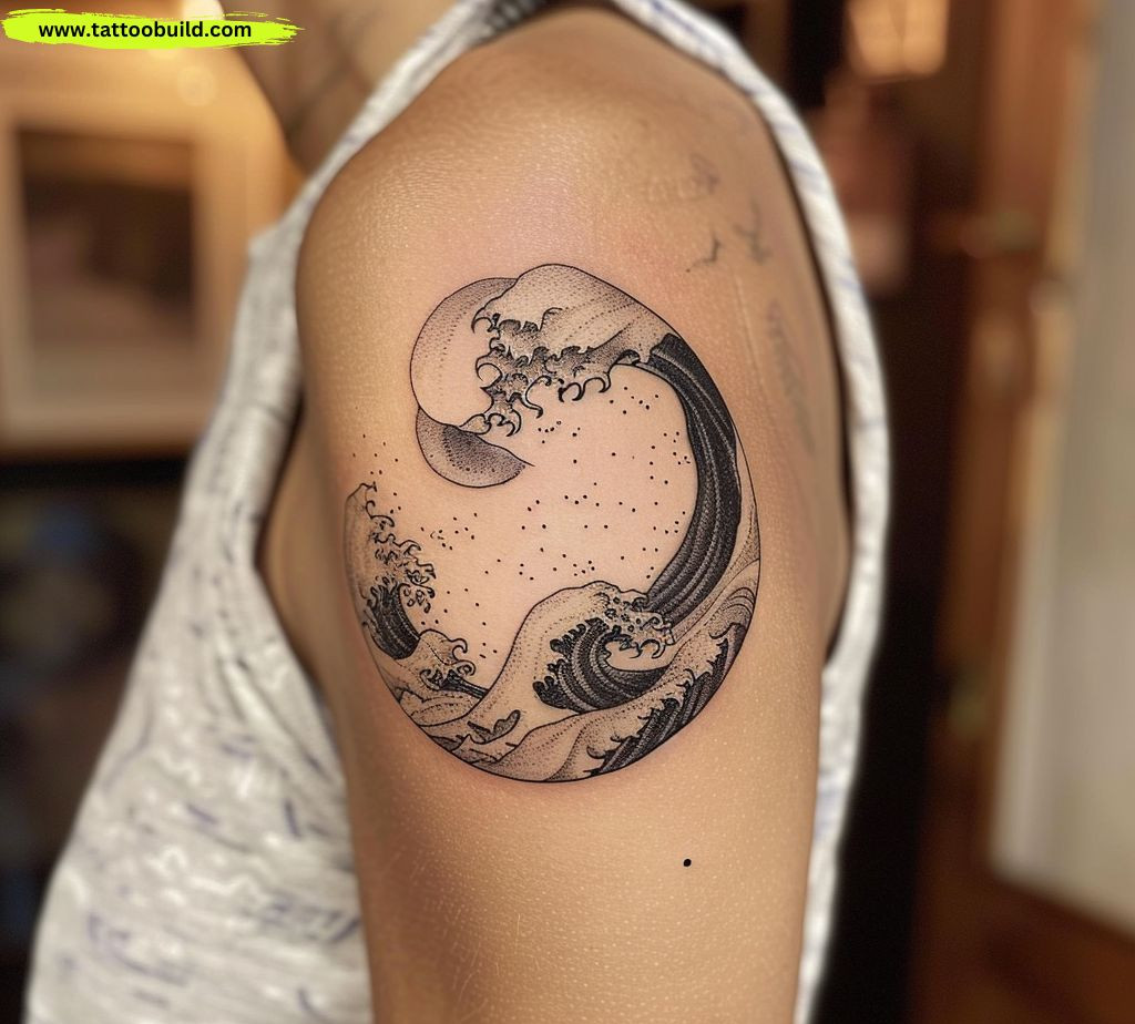 shoulder wave moon tattoo