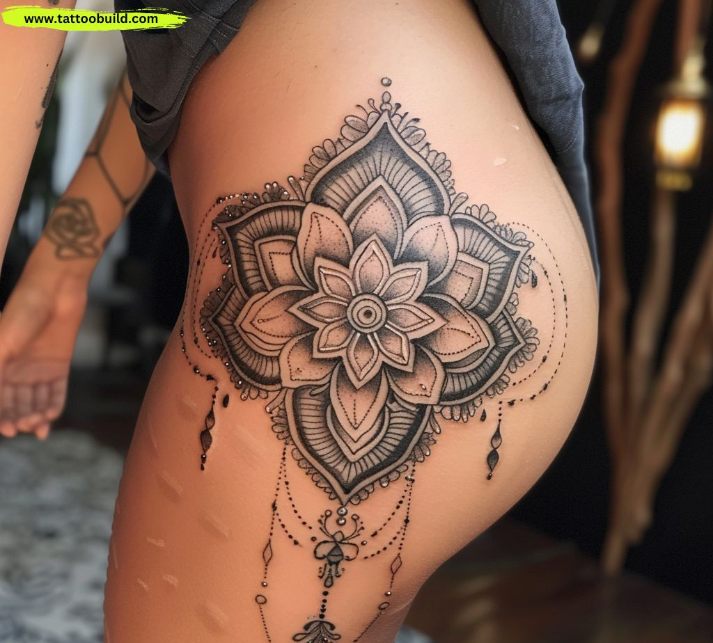 mandala hip tattoo for women