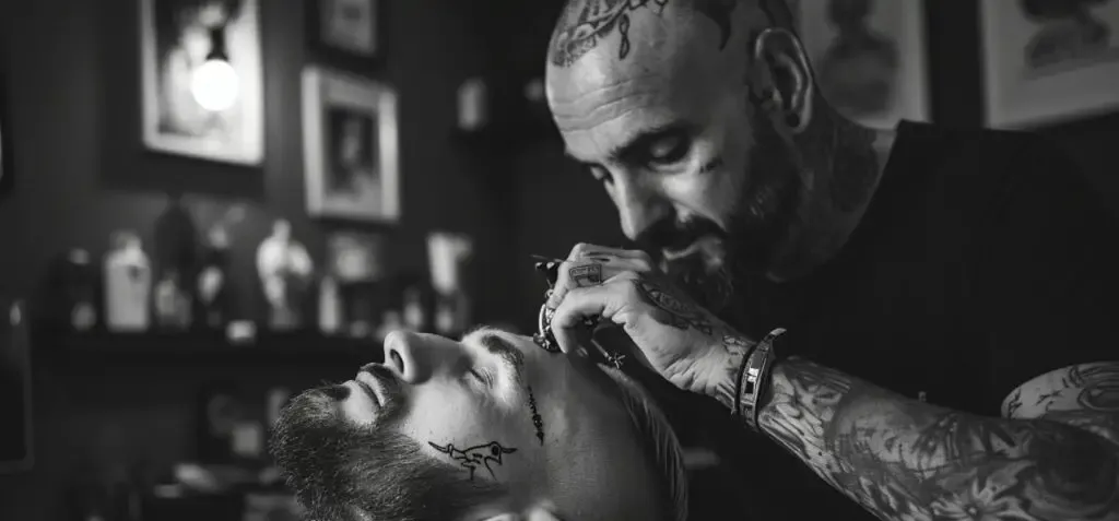 a tattoo artist working on a client