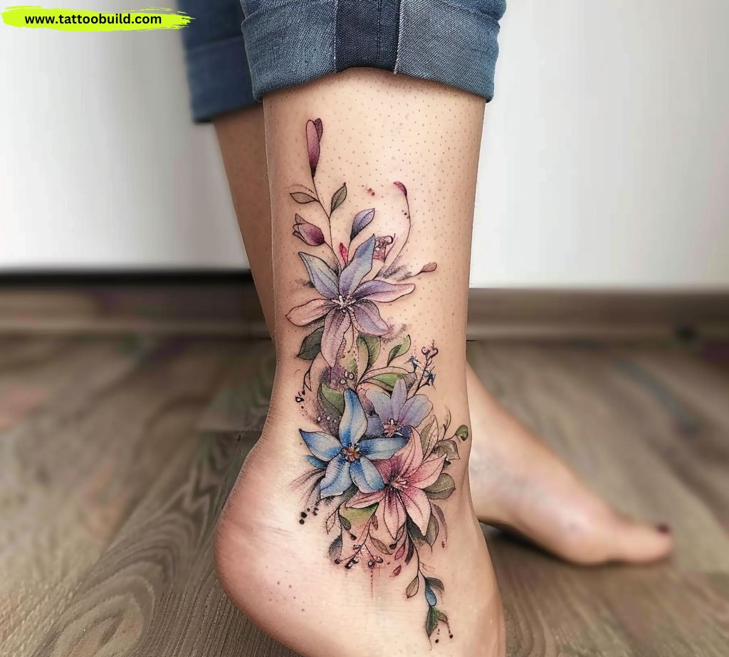 delicate flower ankle tattoo