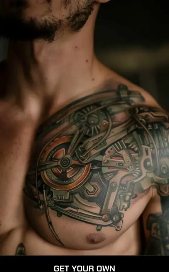 biomechanical chest tattoo