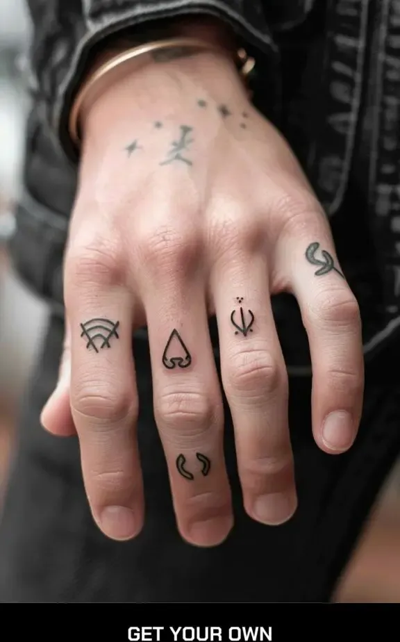 tiny symbols tattoo on the finger 