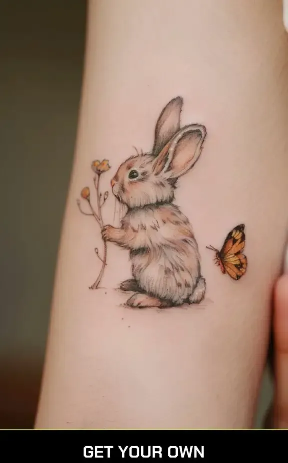 rabbit playing with butterfly tattoo