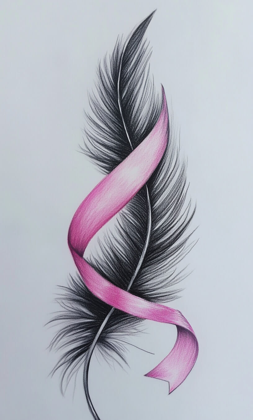 cancer ribbon feather tattoo drawing-7