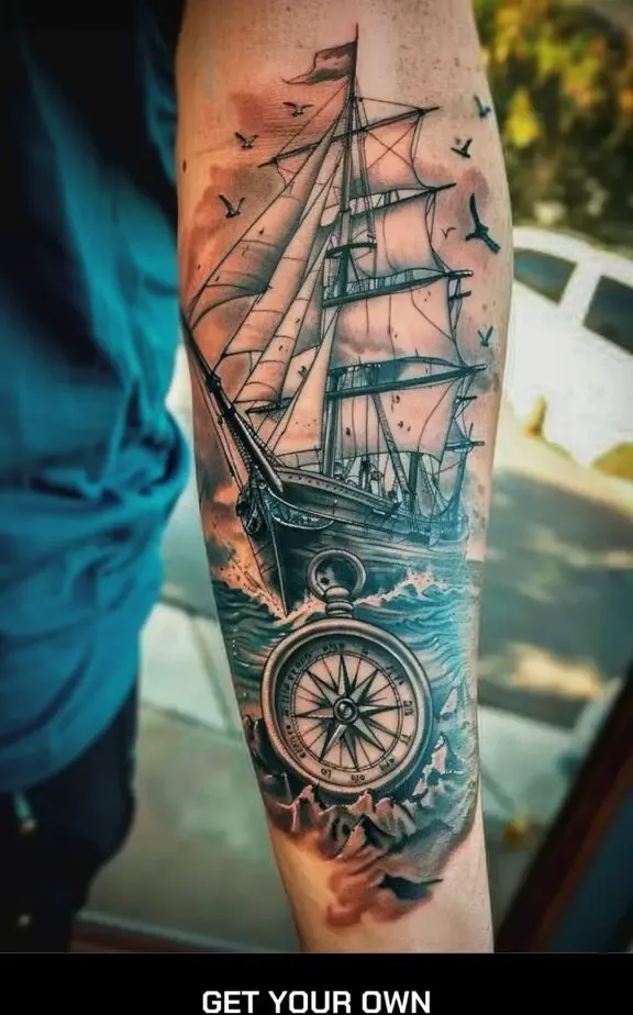 ship and compass tattoo