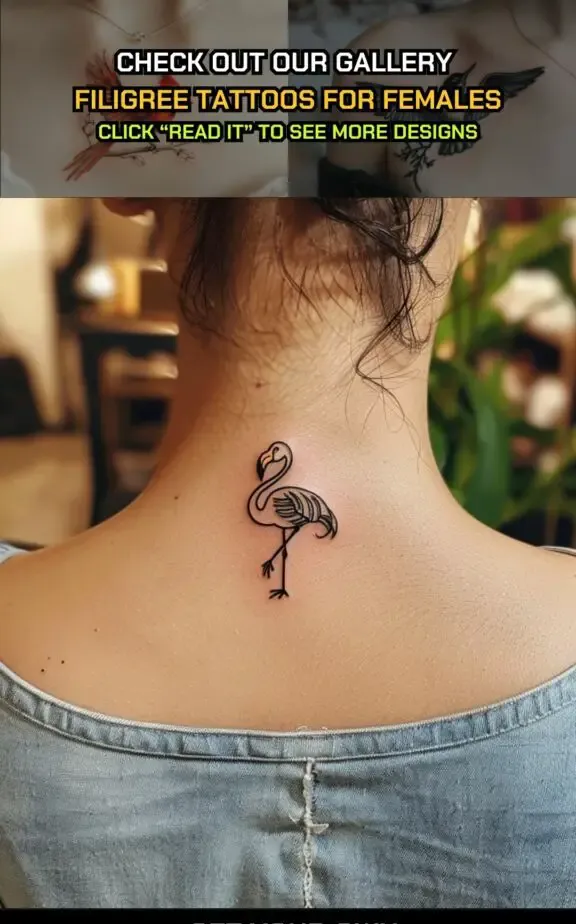 Flamingo bird tattoo on neck female