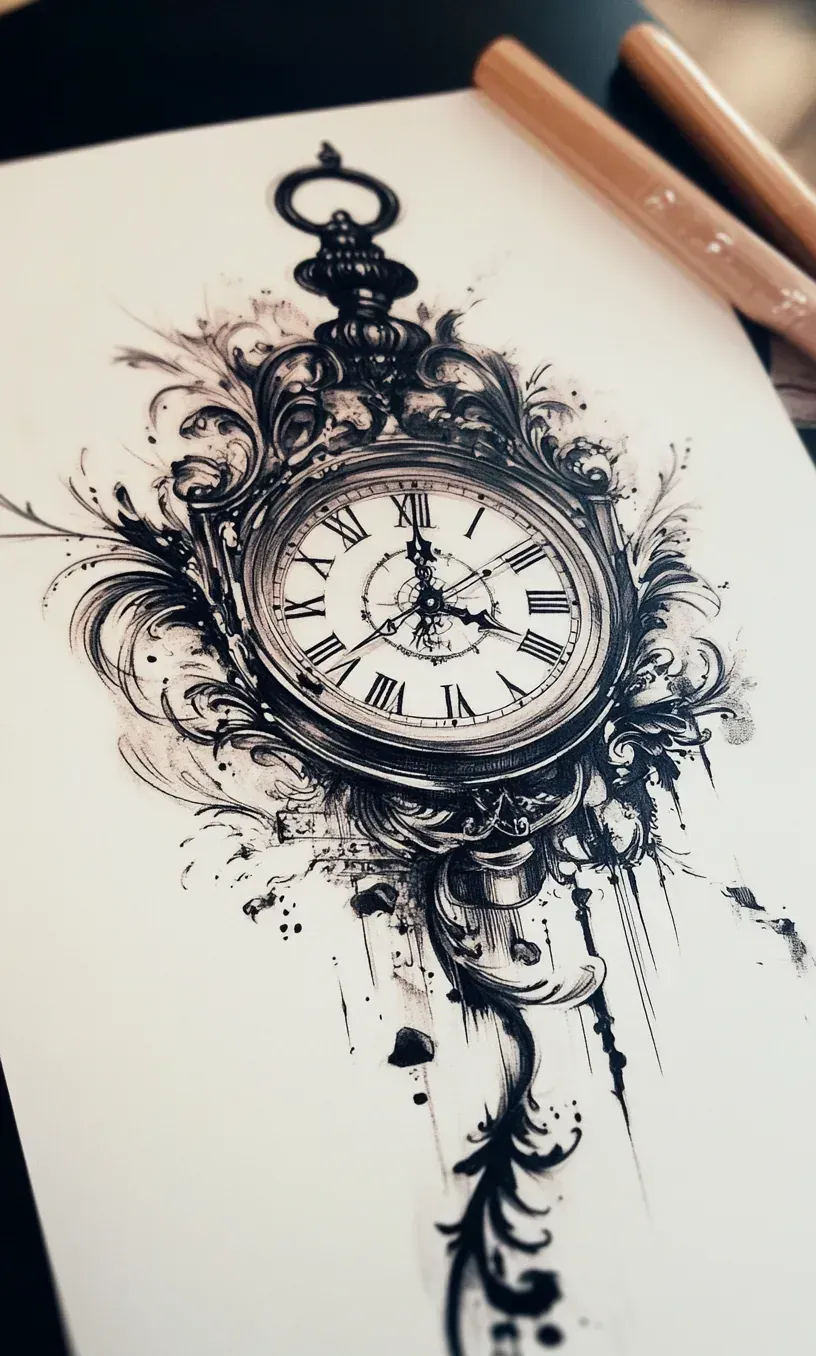 Clock Tattoo Drawings-4
