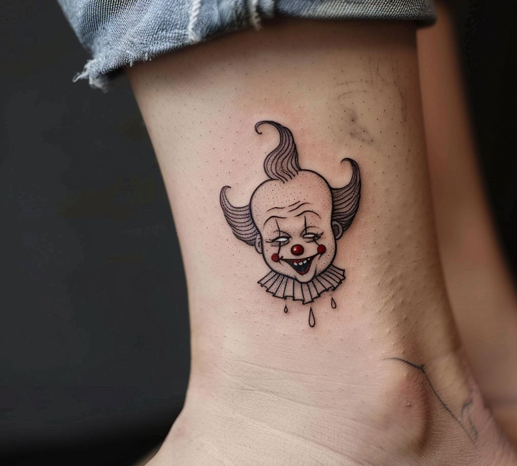 minimal crying clown tattoo
