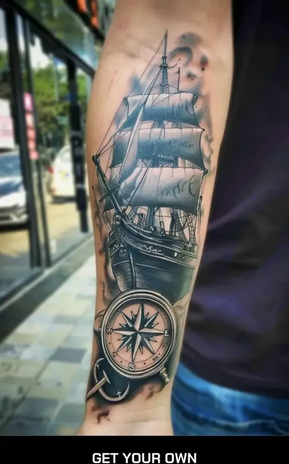 ship and compass tattoo