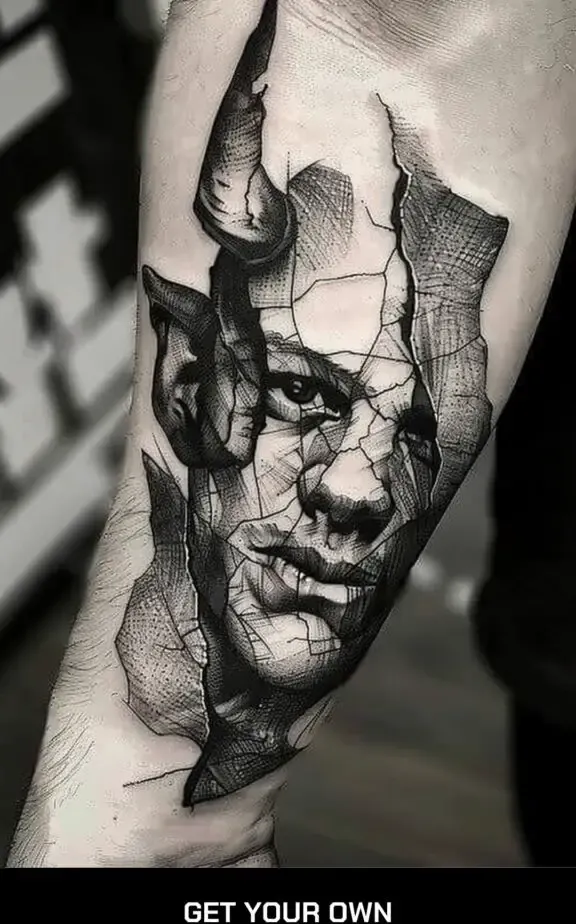 fragmented demon face tattoo