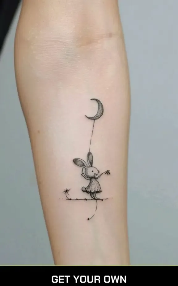 cute bunny  and moon tattoo idea