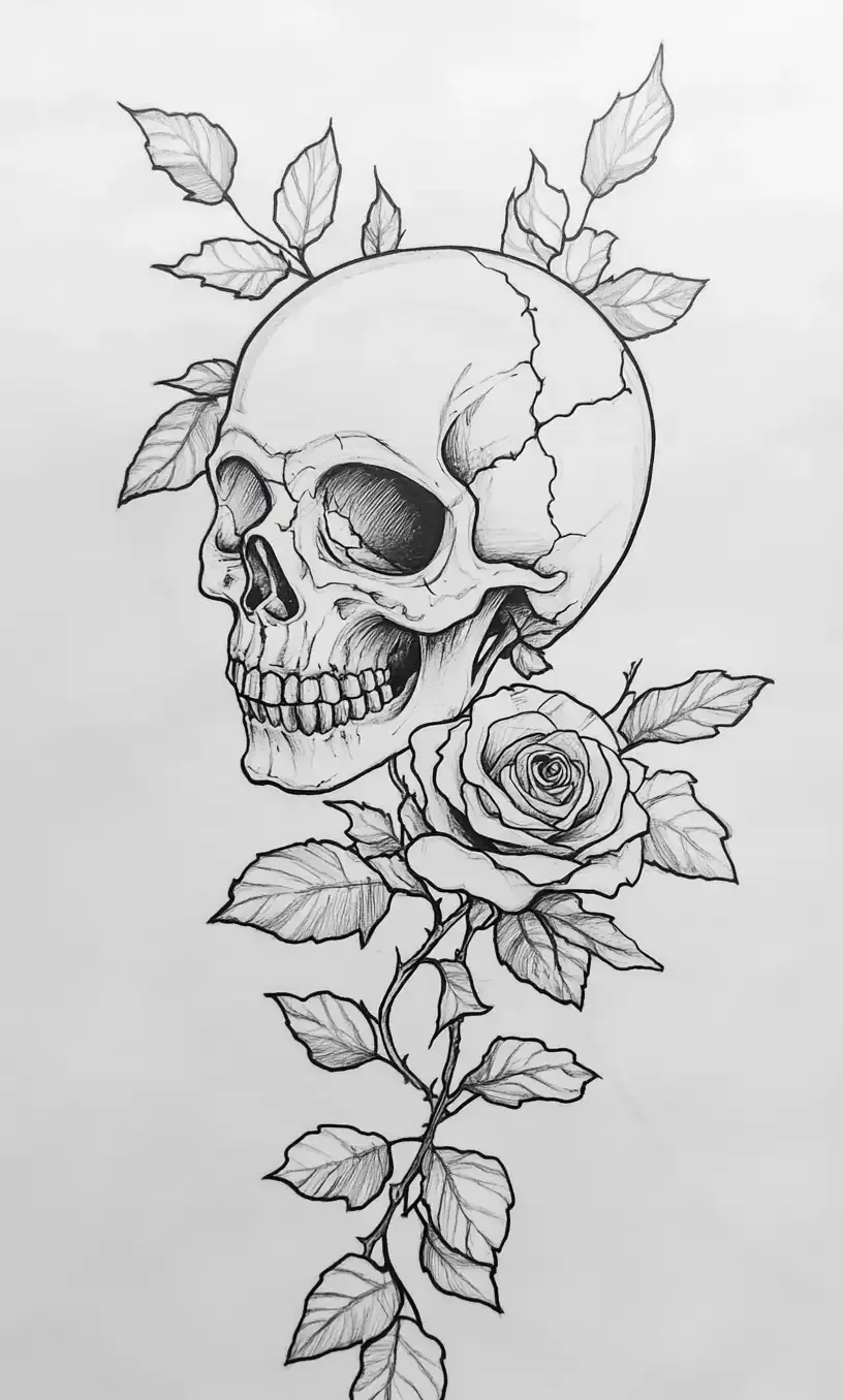 Skull Rose Tattoo Drawing-21