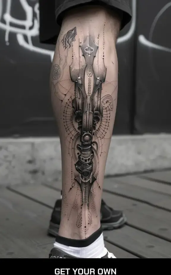 biomechanical leg tattoo