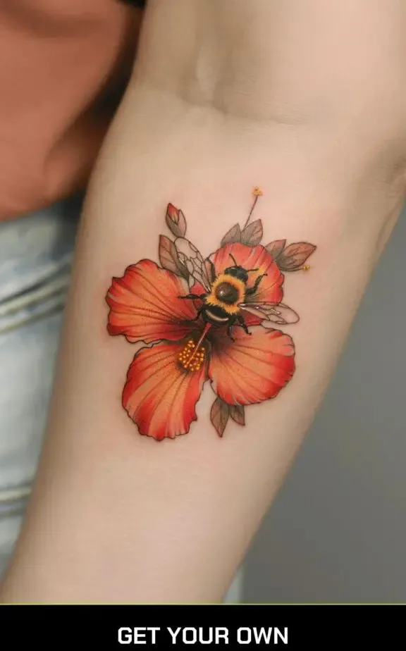 bee and hibiscus tattoo idea 