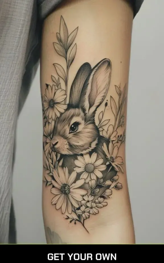 floral bunny tattoo idea