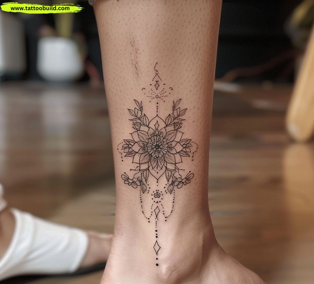 mandala flower ankle tattoo