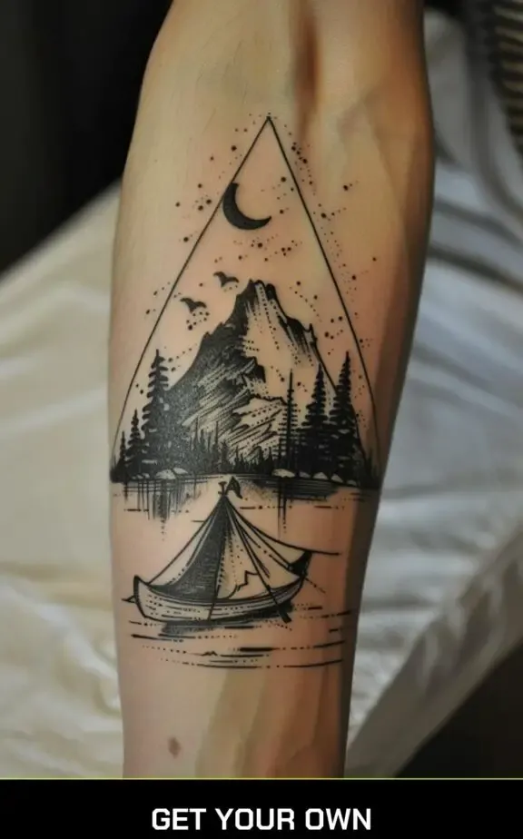 camping tattoo idea: tent and boat