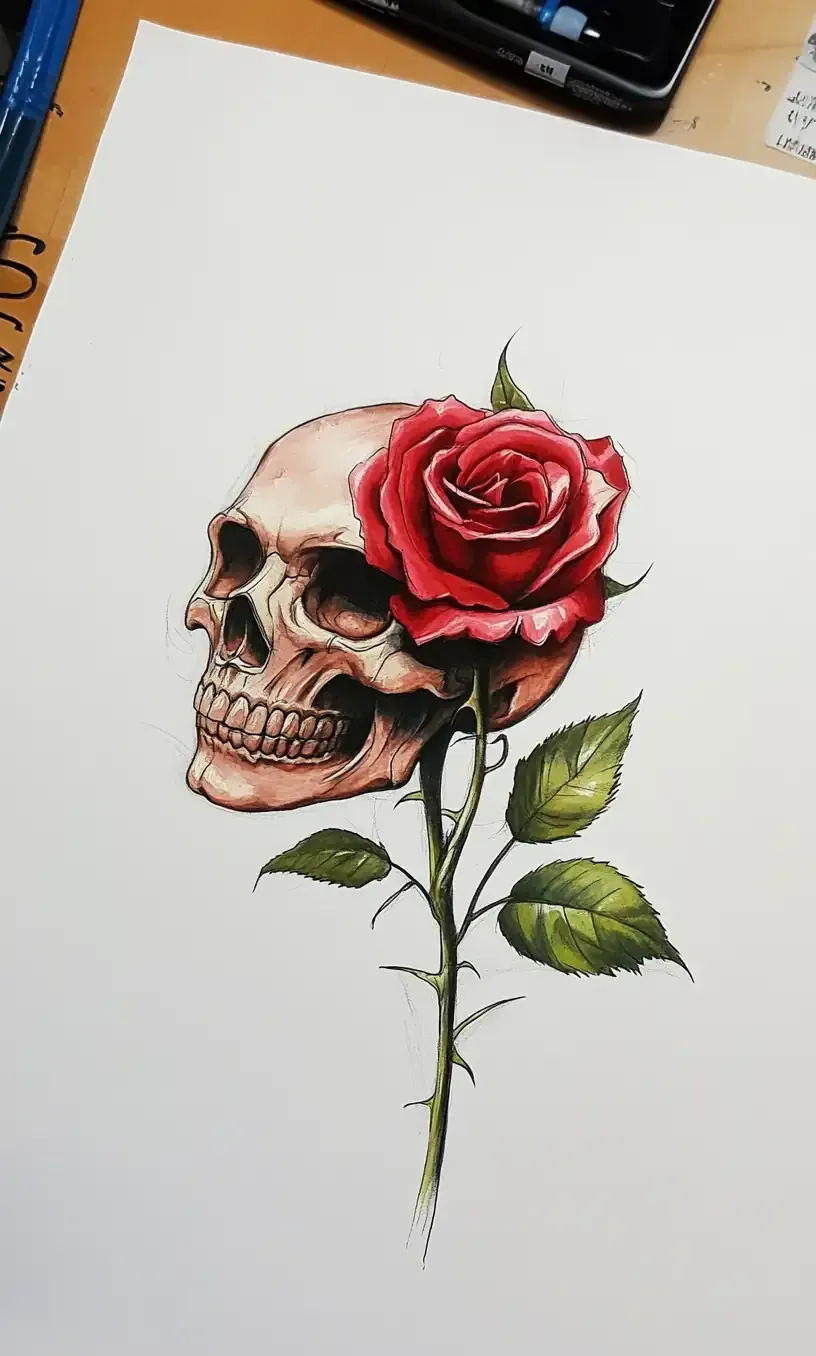 Skull Rose Tattoo Drawing-8
