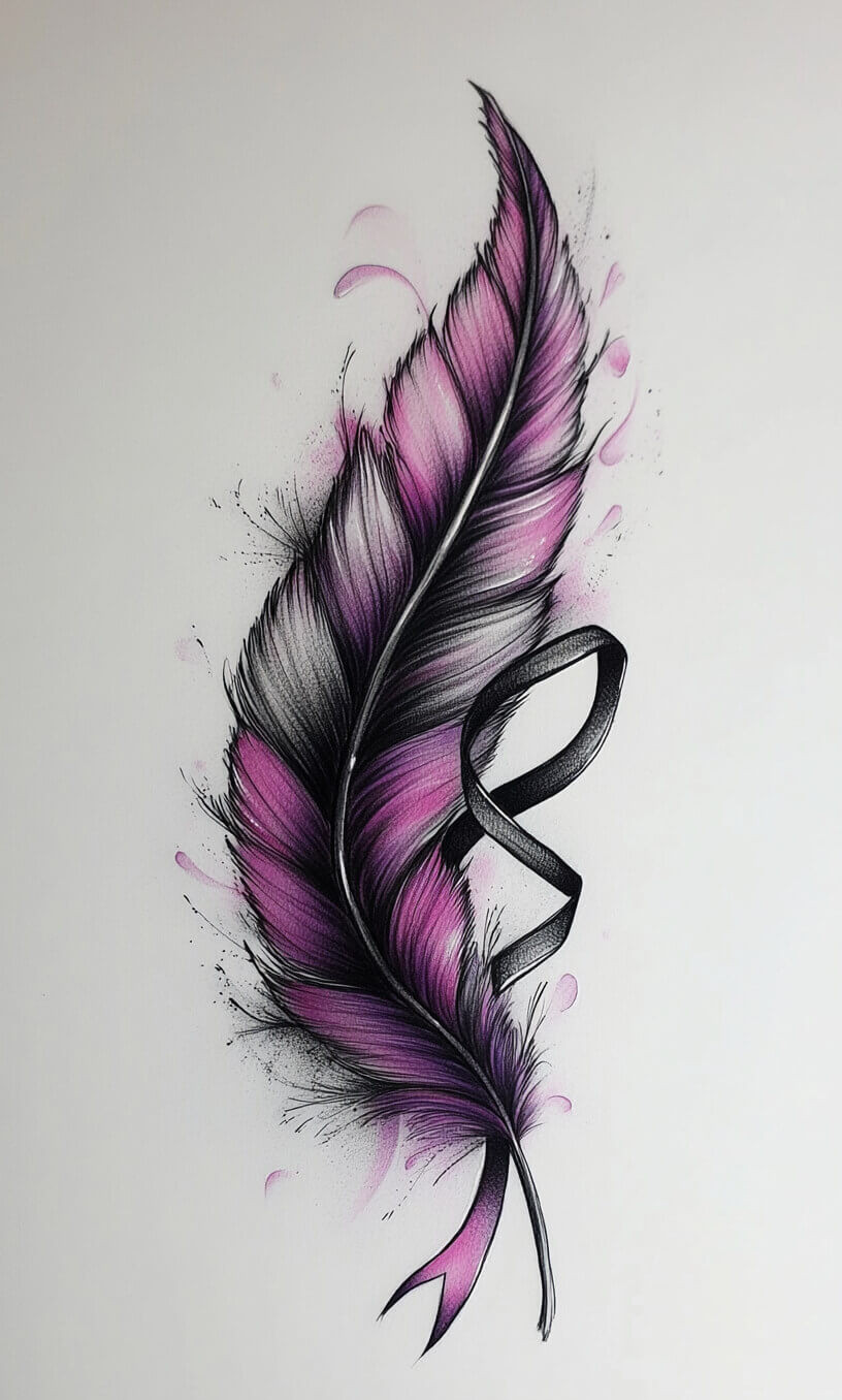 cancer ribbon feather tattoo drawing-21