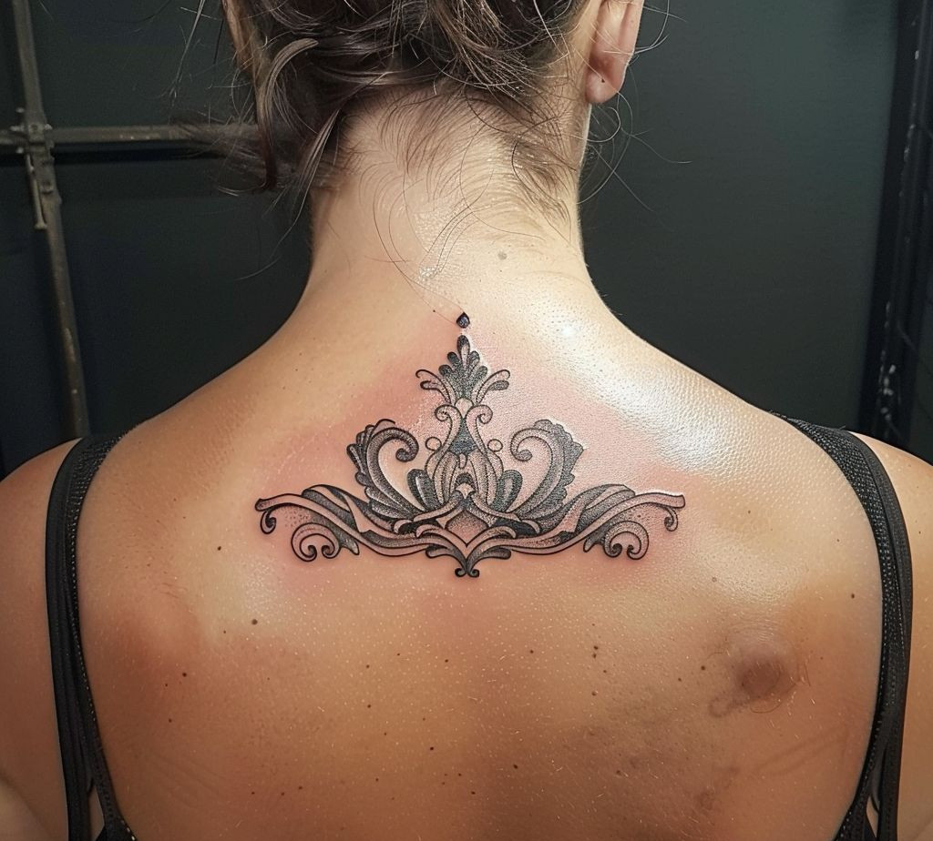 traditional crown tattoo on the back