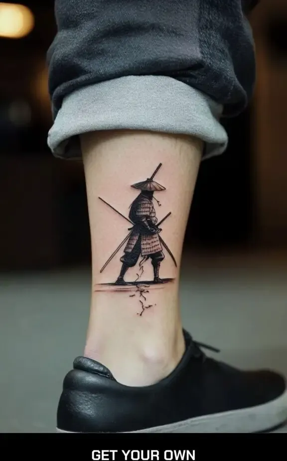 small samurai ankle tattoo