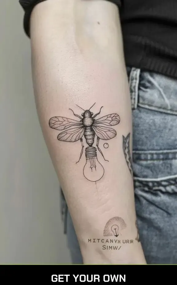 firefly bug tattoo with bulb attached behind