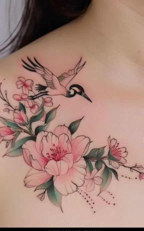 Crane Bird Chest Tattoos Females