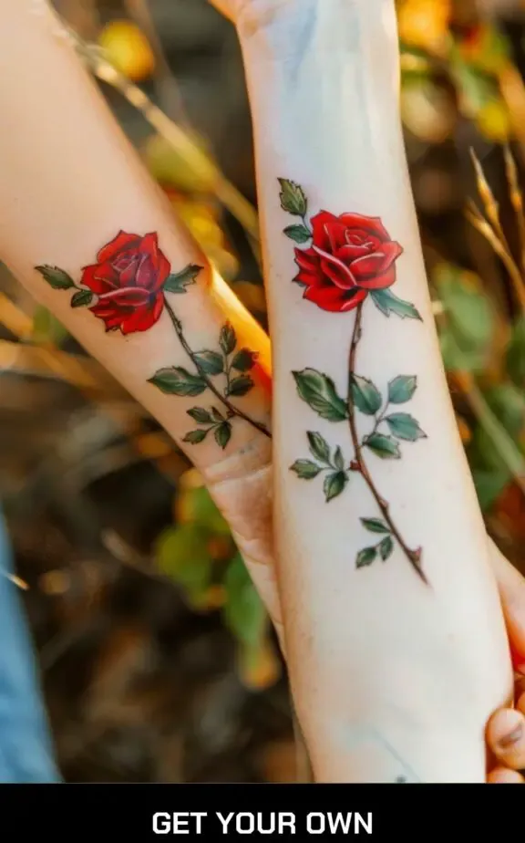 mother and daughter floral tattoo idea