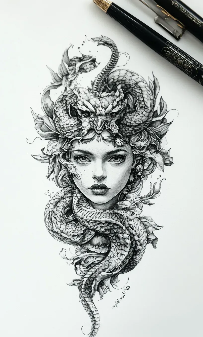 Drawing Medusa Tattoo-2