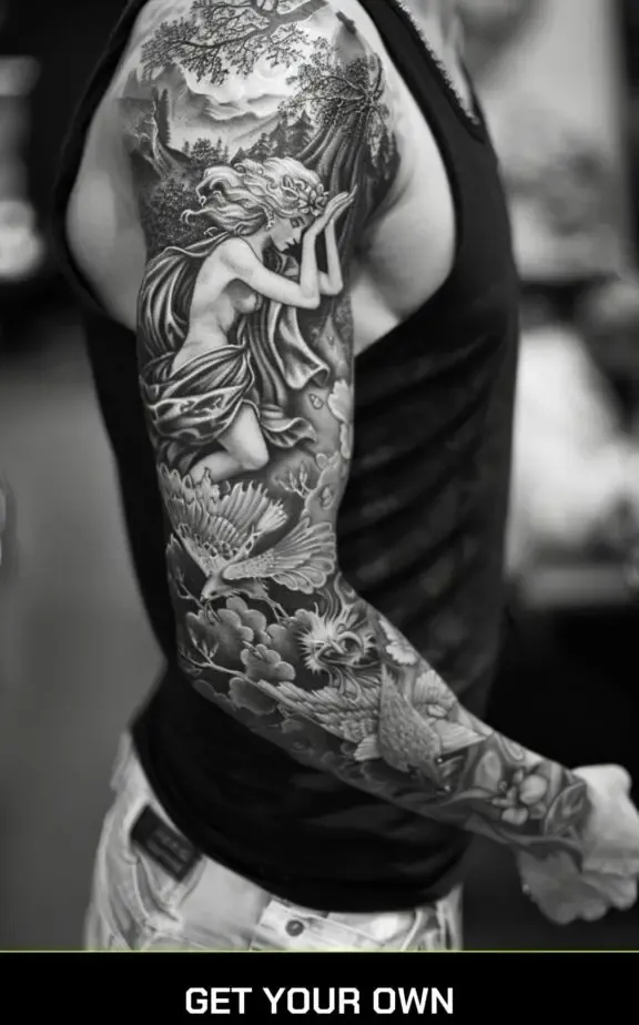 mythology and fantasy sleeve tattoo