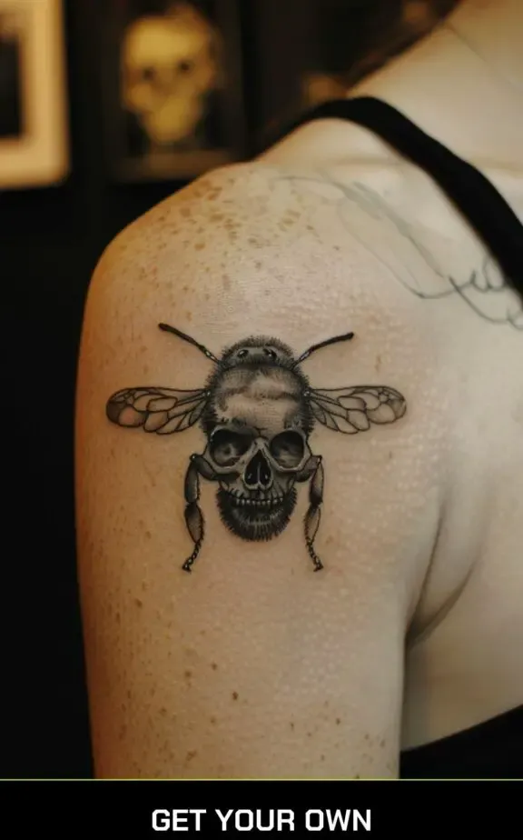bee and skull tattoo design