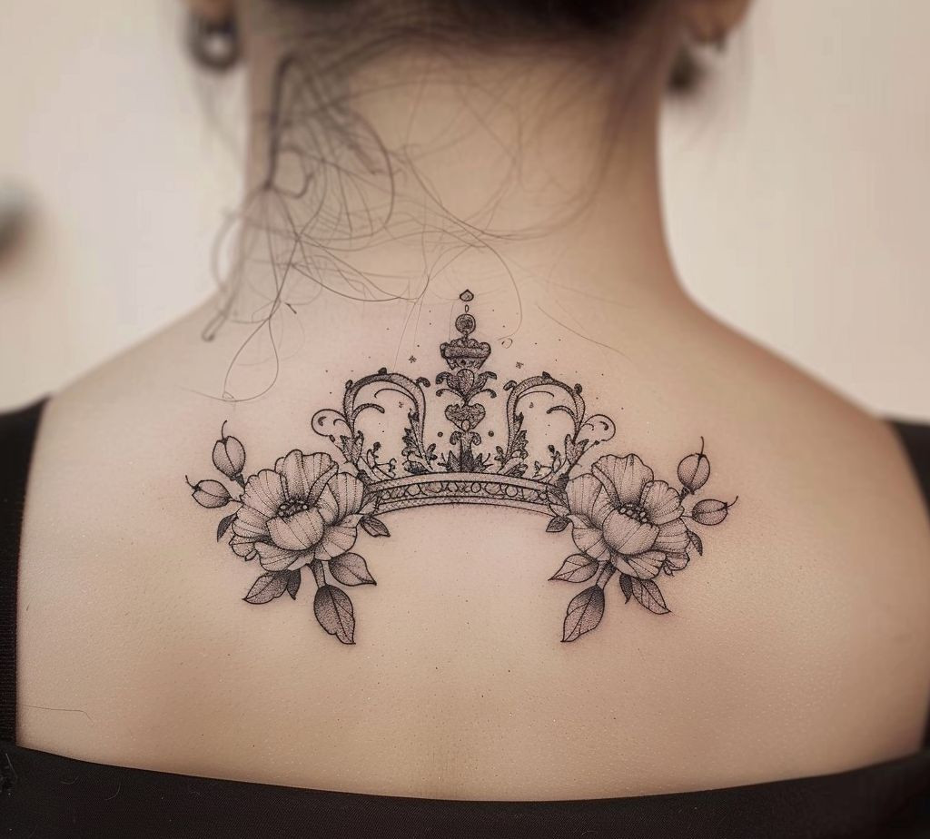 flower crown tattoo on the back